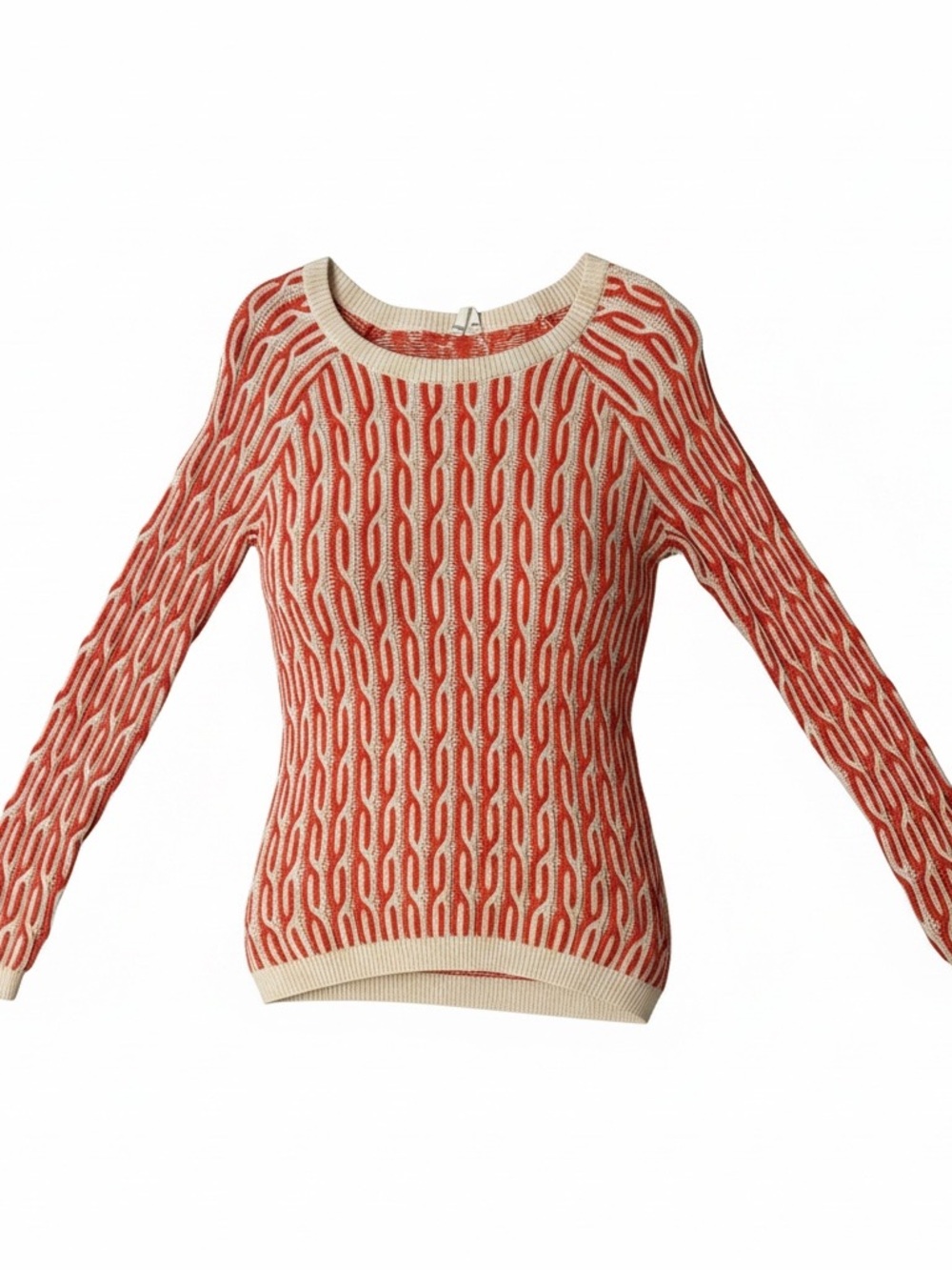 Willow & Clay Cream and Coral Cable-Pattern Crewneck Sweater